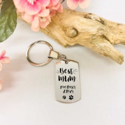 Personalised Rectangular Shape Keyring BEST MUM with PAW MARKS from the DOG or CAT